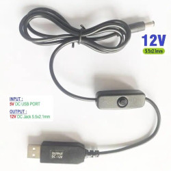 Kabel Step Up Booster USB 5V ke 12V (DC Jack 5.5x2.1mm) dengan Tombol ON/OFF